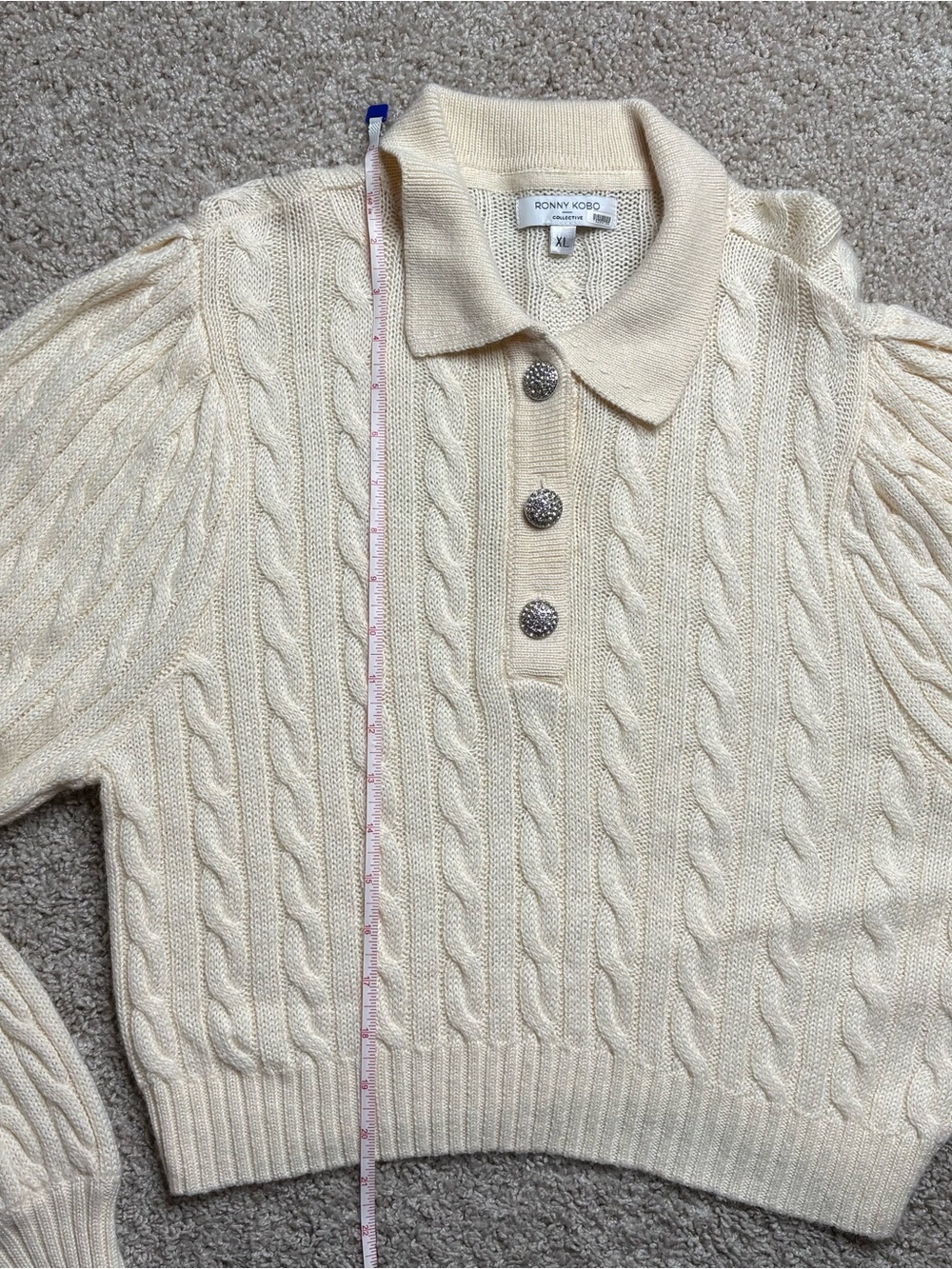 Ronny Kobo Cable Knit Sweater With Rhinestone Buttons - Picture 5 of 5